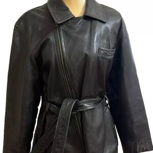 Vtg  Woman’s 70’s Black Leather Jacket Belted Made In India By sienna M
